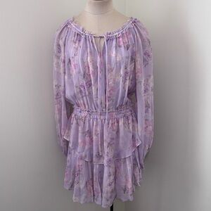 Love Shack Fancy Large 100% Silk Purple Floral Popover Dress ~ Dainty Coquette